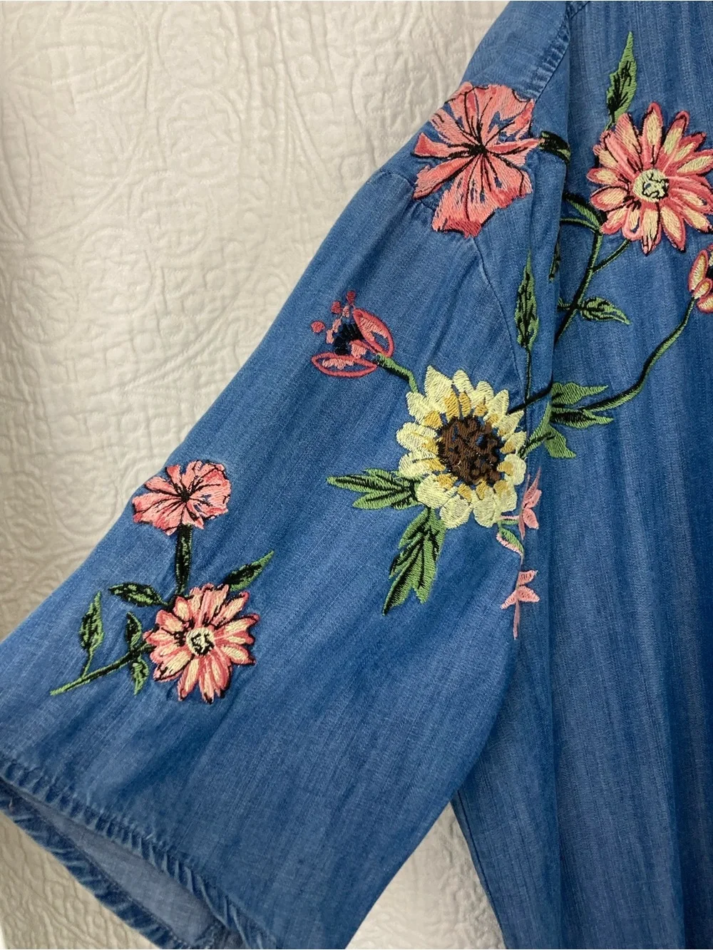 Style & Co. Women’s Floral Embroidered Chambray Lagenlook Kimono sz XXL